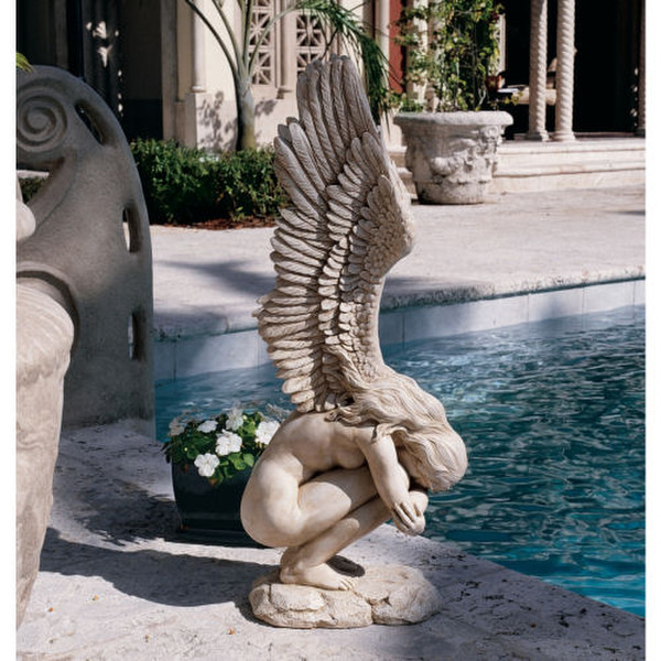Angel & Cherub Statue Large winged angel with wings pointed up